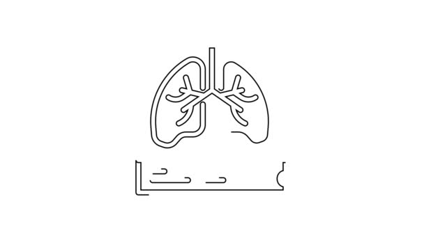 Black Line Lungs Ray Diagnostics Icon Isolated White Background Snapshot — Stock Video