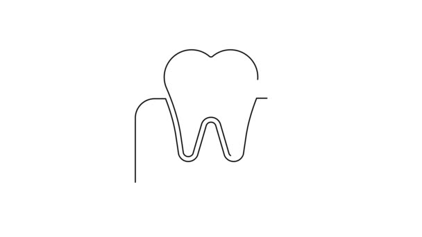 Diente Línea Negra Con Icono Caries Aislado Sobre Fondo Blanco — Vídeo de stock