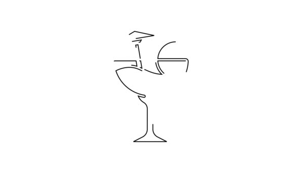 Zwarte Lijn Cocktail Alcohol Drankje Met Paraplu Pictogram Geïsoleerd Witte — Stockvideo