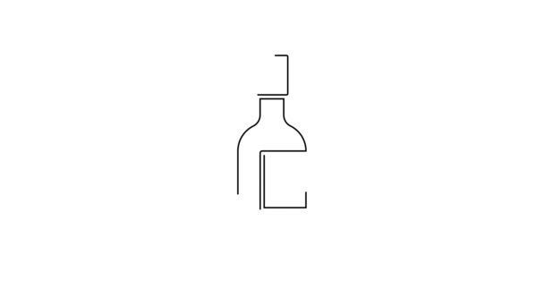 黑线香槟瓶子图标隔离在白色背景 4K视频运动图形动画 — 图库视频影像