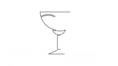 Beyaz arka planda izole edilmiş siyah çizgi şarap cam ikonu. Şarap kadehi işareti. 4K Video hareketli grafik canlandırması.