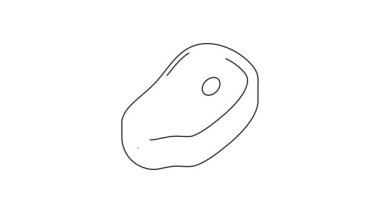 Beyaz arka planda siyah çizgi biftek ikonu var. 4K Video hareketli grafik canlandırması.