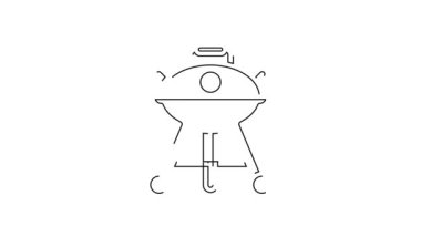 Siyah çizgi ızgara ikonu beyaz arka planda izole edildi. Barbekü ızgara partisi. 4K Video hareketli grafik canlandırması.