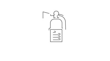 Beyaz arka planda siyah çizgi yangın söndürme ikonu izole edildi. 4K Video hareketli grafik canlandırması.