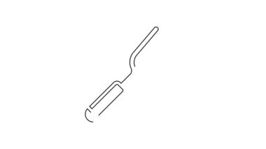 Siyah çizgi barbekü çatalı simgesi beyaz arkaplanda izole edildi. Mangal çatalı tabelası. Barbekü ve ızgara aleti. 4K Video hareketli grafik canlandırması.