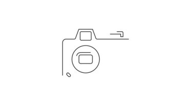 Siyah çizgi fotoğraf makinesi simgesi beyaz arkaplanda izole edildi. Fotoğraf makinesi simgesi. 4K Video hareketli grafik canlandırması.