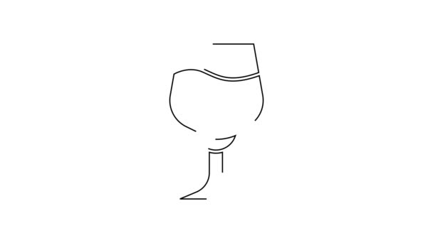 Чорна Лінія Винний Скляний Значок Ізольований Білому Тлі Виноградниковий Знак — стокове відео