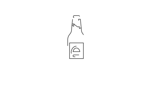 Black Line Beer Bottle Icon Isolated White Background Video Motion — Stock Video