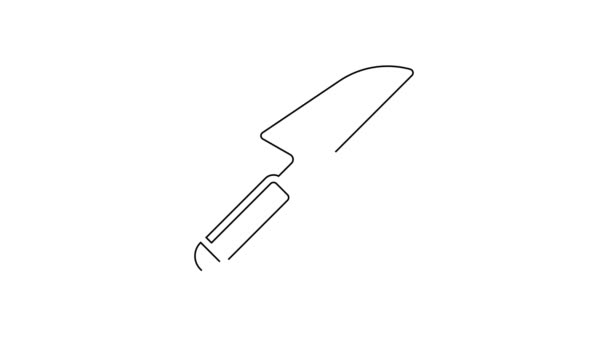 Černá čára Ikona nože izolovaná na bílém pozadí. Symbol příboru. Grafická animace pohybu videa 4K.