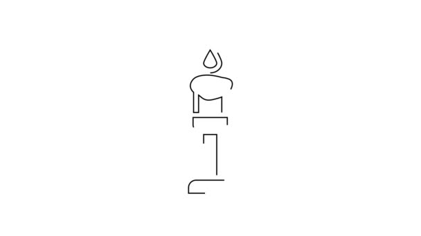 黑线燃烧的蜡烛图标孤立在白色的背景 圆柱形芳香的蜡烛和燃烧的火焰粘在一起 万圣节快乐派对4K视频运动图形动画 — 图库视频影像