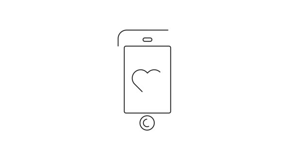 ハート絵文字のスピーチバブルとブラックラインのスマートフォンは 白い背景に隔離された画面のアイコンにメッセージを取得します バレンタインデー 4Kビデオモーショングラフィックアニメーション — ストック動画