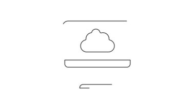 Siyah çizgi Bulut teknolojisi veri transferi ve depolama simgesi beyaz arka planda izole edildi. 4K Video hareketli grafik canlandırması.