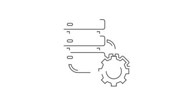 Beyaz arkaplanda siyah çizgi sunucusu ve dişli simgesi izole edildi. Uygulama, servis konsepti, ayar seçenekleri, bakım, onarım, onarım. 4K Video hareketli grafik canlandırması.