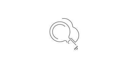 Siyah çizgi Arama Bulut hesaplama simgesi beyaz arkaplanda izole edildi. Büyüteç ve bulut. 4K Video hareketli grafik canlandırması.