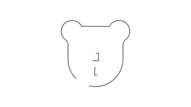 Siyah çizgi ayı başı simgesi beyaz arkaplanda izole edildi. 4K Video hareketli grafik canlandırması.