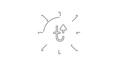 Siyah çizgi Sun simgesi beyaz arkaplanda izole edildi. Yaz sembolü. Güneşli bir gün. 4K Video hareketli grafik canlandırması.