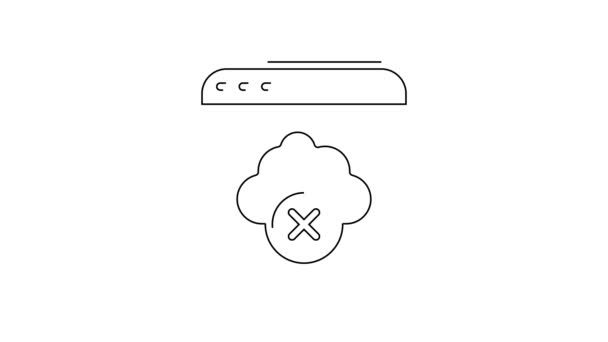 Zwarte Lijn Failed Access Cloud Storage Icoon Geïsoleerd Witte Achtergrond — Stockvideo