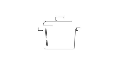 Beyaz arkaplanda siyah çizgili tencere ikonu izole edilmiş. Haşlama ya da güveç besin sembolü. 4K Video hareketli grafik canlandırması.