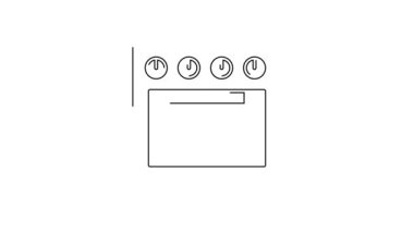 Beyaz arkaplanda siyah çizgi fırın simgesi izole edildi. Fırın tabelası. 4K Video hareketli grafik canlandırması.