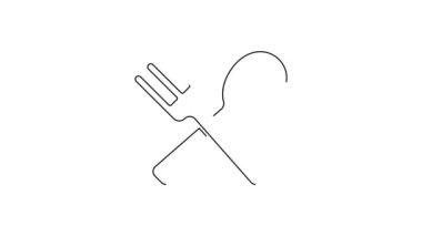 Siyah çizgi çatal ve kaşık simgesi beyaz arka planda izole edilmiş. Mutfak aletleri. Çatal bıçak seti. 4K Video hareketli grafik canlandırması.