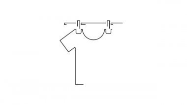 Siyah çizgi kurutma simgesi beyaz arkaplanda izole edildi. Temiz gömlek. Çamaşırları çamaşır mandallarıyla iple yıka. Kıyafet bakımı ve düzenlilik. 4K Video hareketli grafik canlandırması.