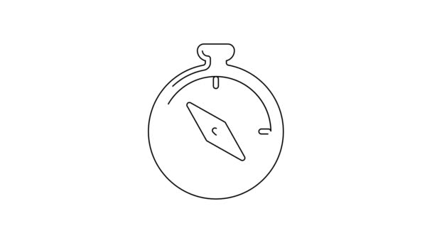 Schwarze Linie Kompass Symbol Isoliert Auf Weißem Hintergrund Windrose Navigationssymbol — Stockvideo