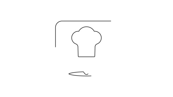 Czarna Linia Chef Kapelusz Ikoną Lokalizacji Izolowane Białym Tle Symbol — Wideo stockowe