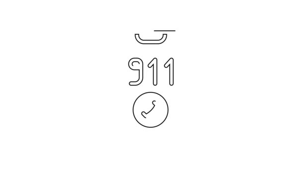 Černá Linka Telefon Nouzovým Voláním 911 Ikona Izolované Bílém Pozadí — Stock video