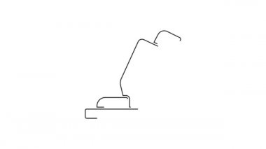 Siyah çizgi elektrikli süpürge ikonu beyaz arkaplanda izole edildi. 4K Video hareketli grafik canlandırması.