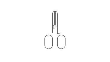 Siyah çizgi makas simgesi beyaz arkaplanda izole edildi. Alet kesme işareti. 4K Video hareketli grafik canlandırması.