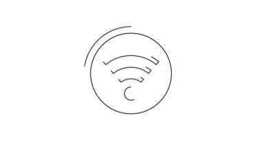 Siyah çizgi Wi-Fi kablosuz internet ağ sembolü simgesi beyaz arkaplanda izole edildi. 4K Video hareketli grafik canlandırması.