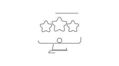 Siyah çizgi Beş yıldızlı müşteri ürün değerlendirme simgesi beyaz arkaplanda izole edildi. Favori, en iyi derecelendirme, ödül sembolü. 4K Video hareketli grafik canlandırması.