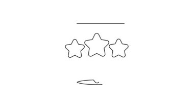 Siyah çizgi Beş yıldızlı müşteri ürün değerlendirme simgesi beyaz arkaplanda izole edildi. Favori, en iyi derecelendirme, ödül sembolü. 4K Video hareketli grafik canlandırması.