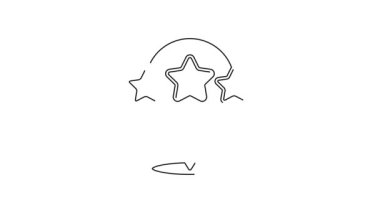 Siyah çizgi Beş yıldızlı müşteri ürün değerlendirme simgesi beyaz arkaplanda izole edildi. Favori, en iyi derecelendirme, ödül sembolü. 4K Video hareketli grafik canlandırması.