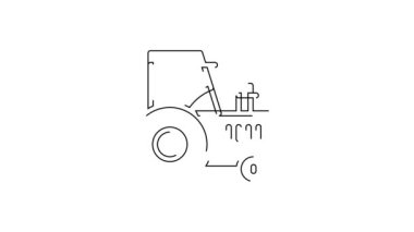 Siyah çizgi traktör simgesi beyaz arkaplanda izole edildi. 4K Video hareketli grafik canlandırması.