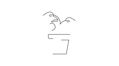 Esrar ikonundaki siyah çizgi bitkisi beyaz arkaplanda izole edilmiş. Tencerede yetişen bir bitki. Saksı bitkisi işareti. 4K Video hareketli grafik canlandırması.