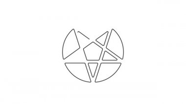 Beyaz arkaplanda izole edilmiş bir daire simgesinde siyah çizgi pentagramı. Sihirli okült yıldız sembolü. 4K Video hareketli grafik canlandırması.