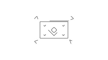 Siyah çizgi sihirli halı simgesi beyaz arkaplanda izole edildi. 4K Video hareketli grafik canlandırması.
