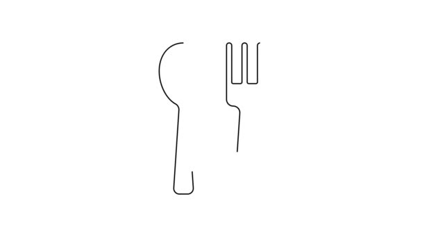 Black Line Fork Spoon Icon Isolated White Background Cooking Utensil — Stock Video