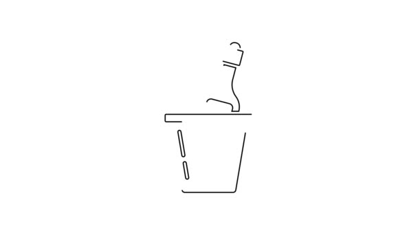 黑线瓶香槟在冰桶图标隔离在白色背景 4K视频运动图形动画 — 图库视频影像