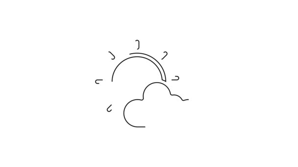 黑线太阳和云天气图标孤立在白色背景 4K视频运动图形动画 — 图库视频影像