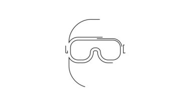 Siyah çizgi Kayak Gözlüğü simgesi beyaz arkaplanda izole edildi. Olağanüstü bir spor. Spor malzemeleri. 4K Video hareketli grafik canlandırması.