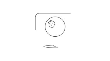 Bilardo bilardo topu ile siyah çizgi haritası işaretleyicisi. Beyaz arka planda 8 numaralı ikon izole edilmiş. 4K Video hareketli grafik canlandırması.