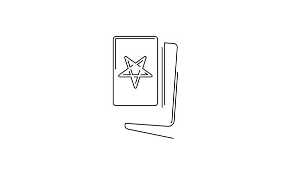 Black Line Three Tarot Cards Icon Isolated White Background Magic — Stock Video