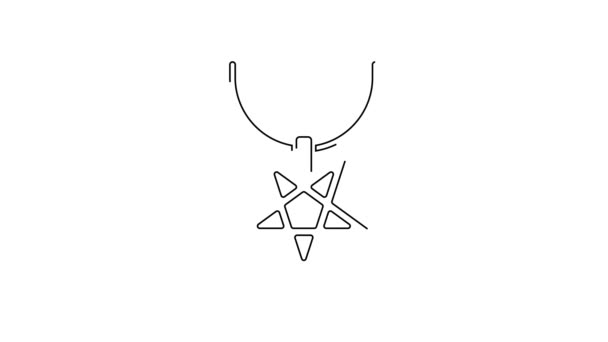 Zwarte Lijn Pentagram Ketting Pictogram Geïsoleerd Witte Achtergrond Magisch Occult — Stockvideo