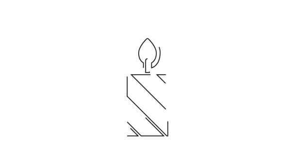在白色背景上孤立的烛台图标中燃烧着的黑线蜡烛 圆柱形蜡烛与燃烧的火焰粘在一起 4K视频运动图形动画 — 图库视频影像