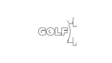 Siyah çizgi golf kulübü ikonu beyaz arka planda izole edildi. 4K Video hareketli grafik canlandırması.
