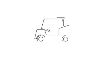 Siyah çizgi golf arabası simgesi beyaz arkaplanda izole edildi. Golf arabası. 4K Video hareketli grafik canlandırması.