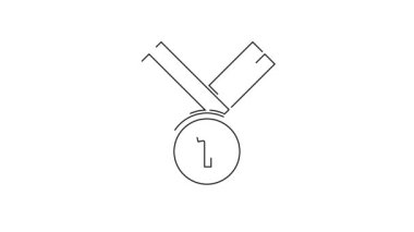 Beyaz arka planda siyah çizgi golf ikonu izole edildi. Kazanan başarı işareti. Ödül madalyası. 4K Video hareketli grafik canlandırması.