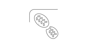 Siyah çizgi insan ayak izi ayakkabı ikonu beyaz arkaplanda izole edilmiş. Ayakkabı tabanı. 4K Video hareketli grafik canlandırması.